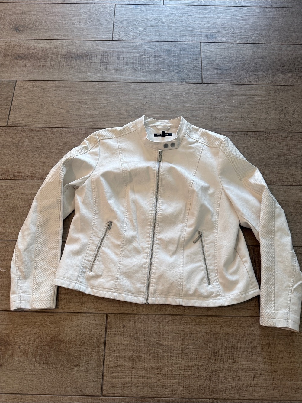 Women’s White Faux Leather Moto Jacket by Baccini